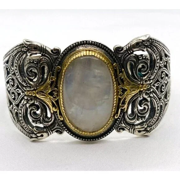 Konstantino Sterling Silver 925 18K 750 White Stone Cuff Bracelet 7.5" - Picture 2 of 10